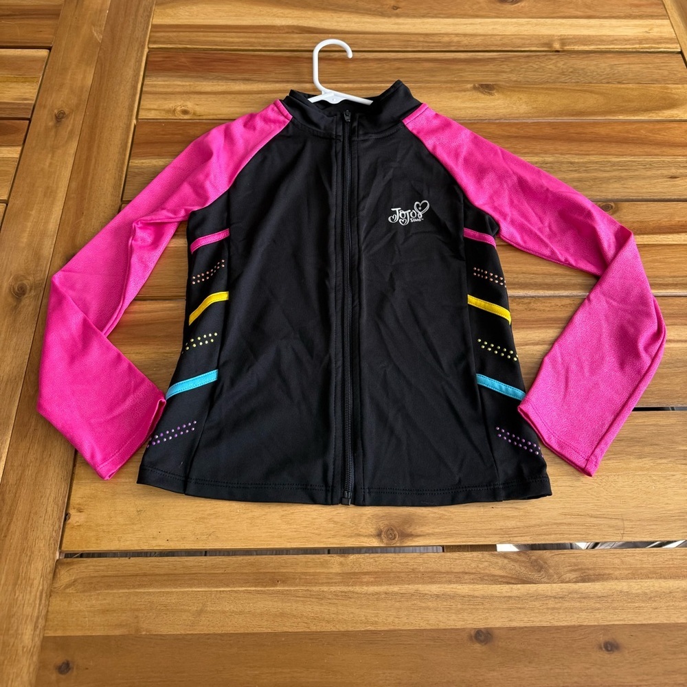 JoJo Siwa Black & Hot Pink Zip-Up Girls' Rash Guard with Rainbow Accents